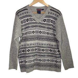 VTG Mac Jac Fair Isle Sweater Women Large Gray Wool Angora Rabbit Hair Cabincore